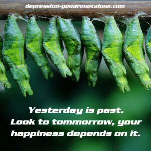 cocoons with te saying yesterday is past, look to tommorow, your happiness depend on it